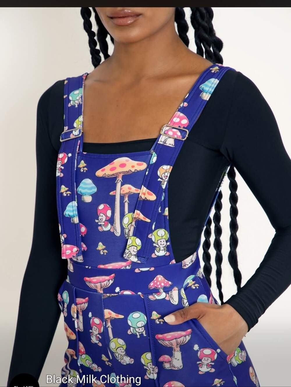 Blackmilk Navy Mushroom & Toadstool Overalls Size XXS